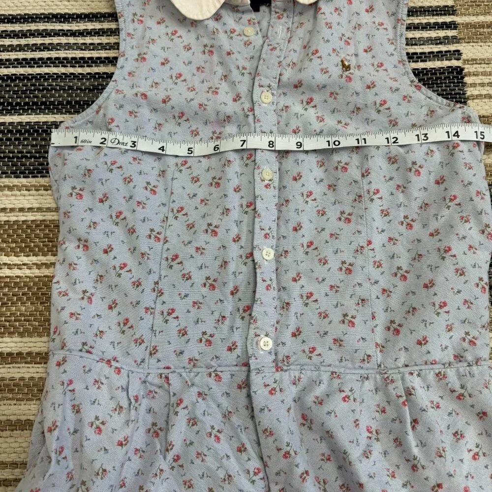 Ralph Lauren Girls Floral Sleeveless Romper Shorts Preppy Light Blue Size 16